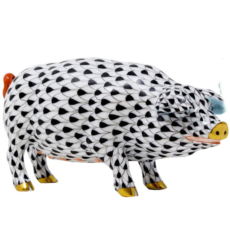 ヘレンド HEREND 小物入れ 豚のフィギュア付き ヘレンドの豚 |黒 - Goviers of Sidmouth