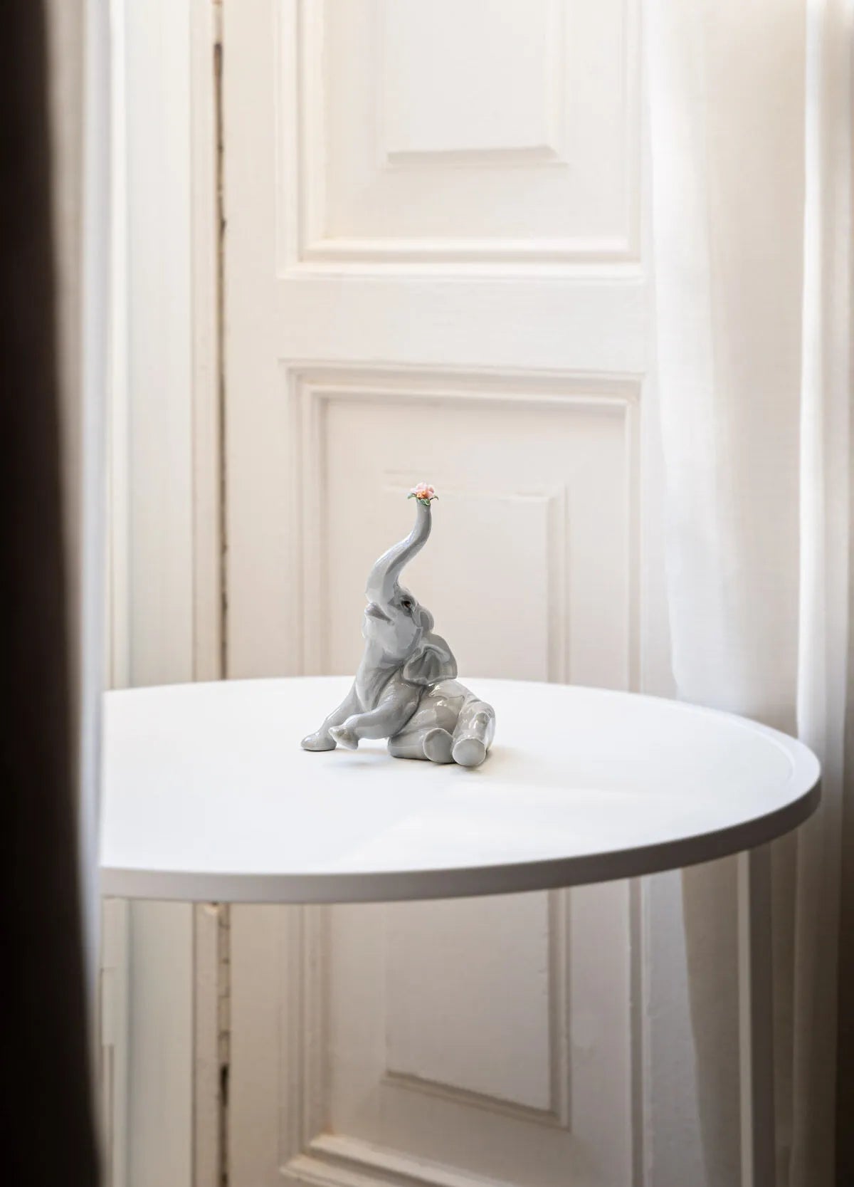 Lladro Baby Elephant with Pink Flower Figurine-Goviers