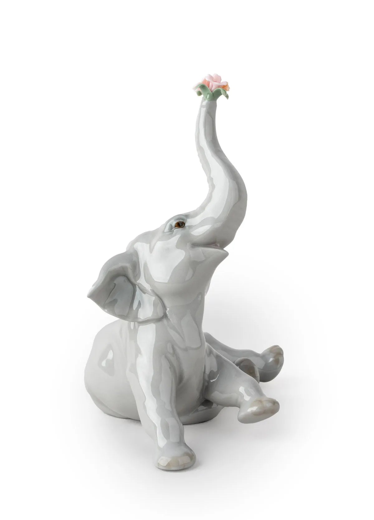 Lladro Baby Elephant with Pink Flower Figurine-Goviers