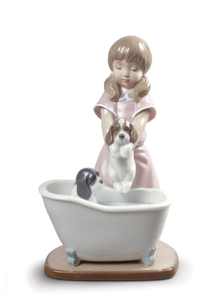 Lladro Bathing My Puppies Girl Figurine-Goviers