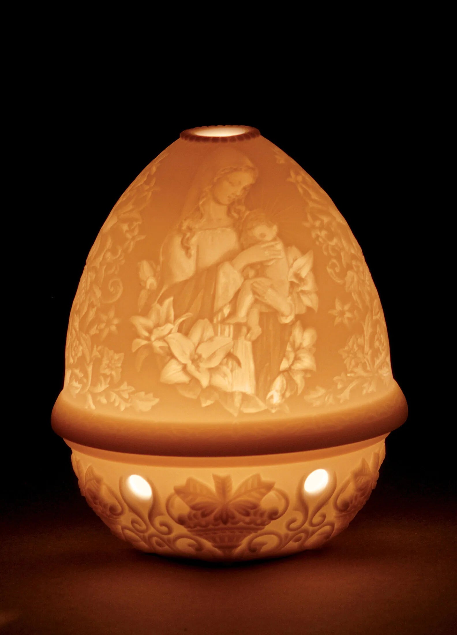 Lladro Madonna of the Flowers Lithophane Votive Light-Goviers