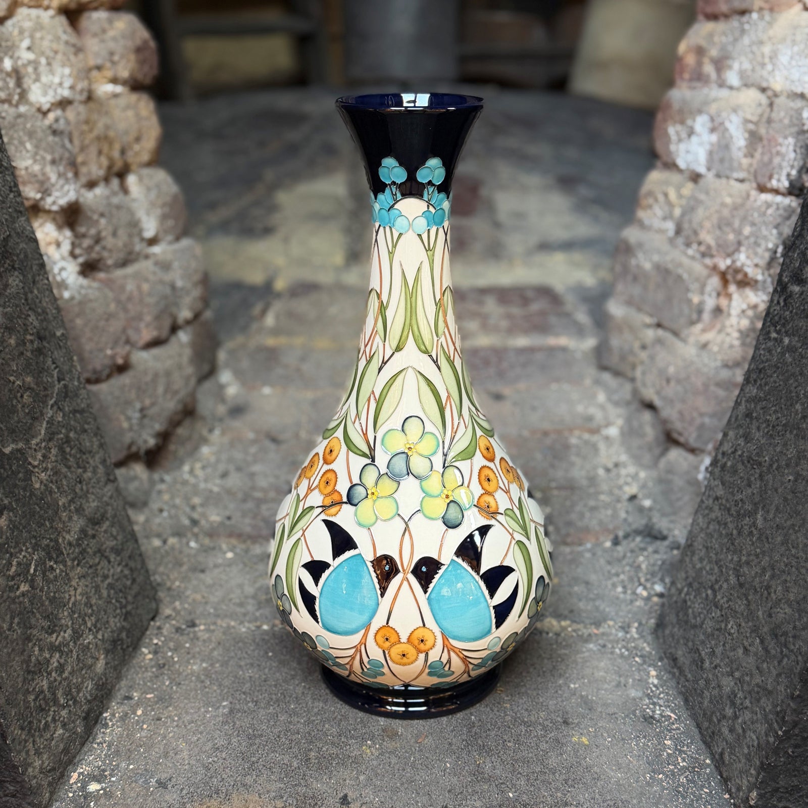 Moorcroft Embroidered Birds Vase 80/16-Goviers