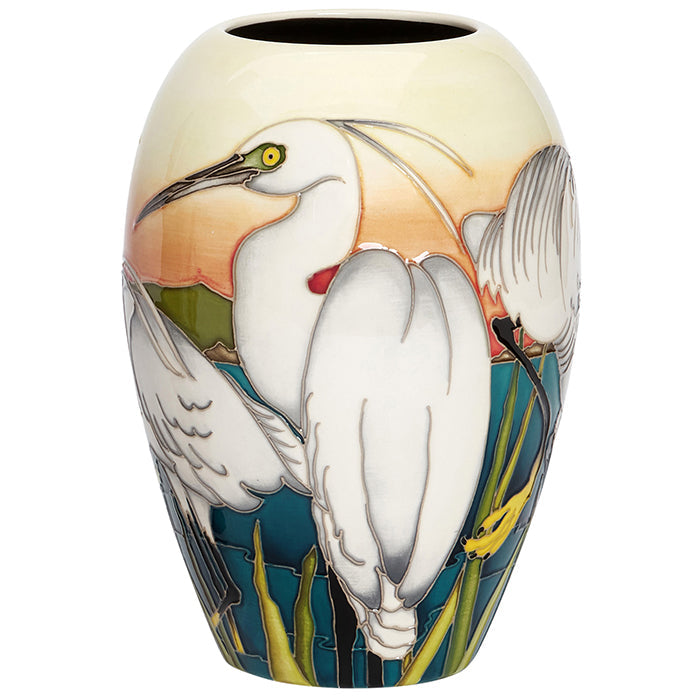 Moorcroft Little Egret Vase - Signed By Will Moorcroft-Goviers