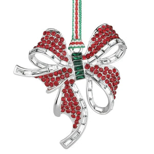 Newbridge Silverware Bow with Red Stones Christmas Tree Decoration-Goviers