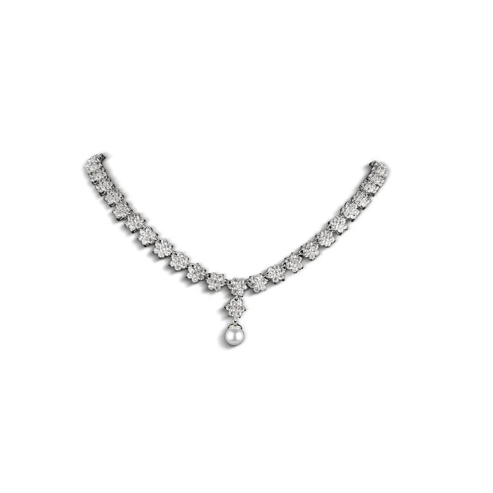 Newbridge Silverware Cubic Zirconia Cluster Floral Necklace-Goviers