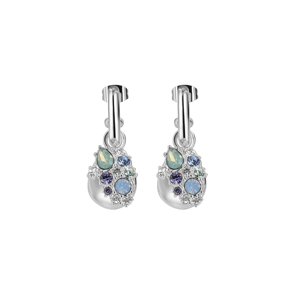 Newbridge Silverware Drop Earrings with Blue and Clear Stones-Goviers