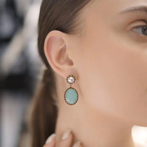 Newbridge Silverware Earrings with Aqua and Pearl Stone Settings-Goviers