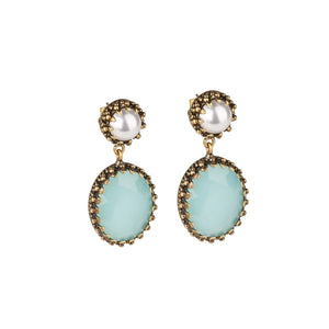 Newbridge Silverware Earrings with Aqua and Pearl Stone Settings-Goviers