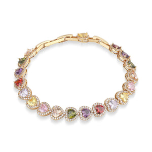 Newbridge Silverware Gold Plated Heart Coloured CZ Bracelet-Goviers