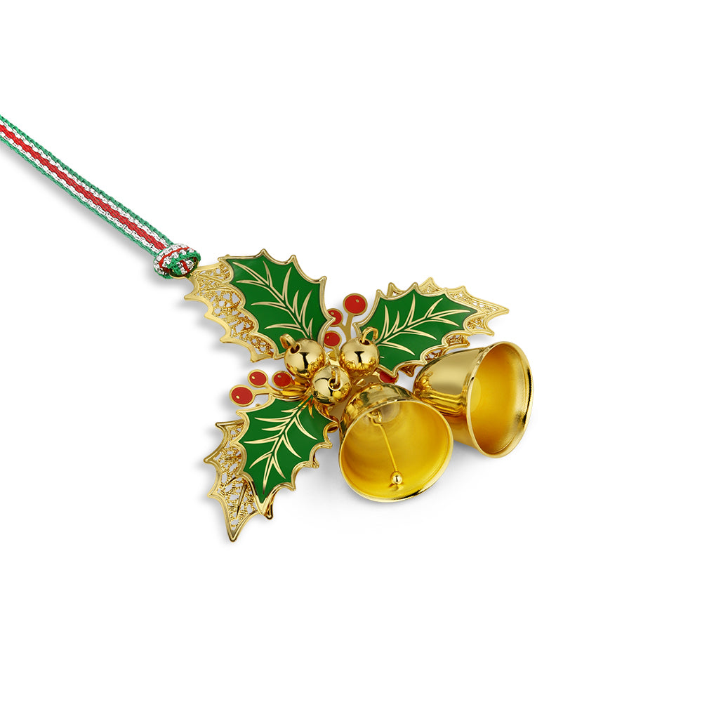 Newbridge Silverware Gold Plated Holly Bells Christmas Tree Decoration-Goviers