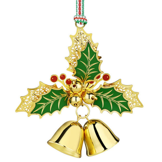 Newbridge Silverware Gold Plated Holly Bells Christmas Tree Decoration-Goviers