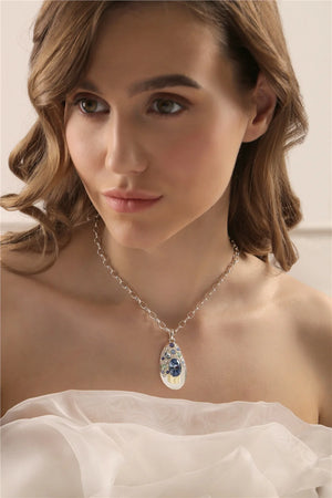 Newbridge Silverware Large Pendant with Blue and Clear Stones-Goviers