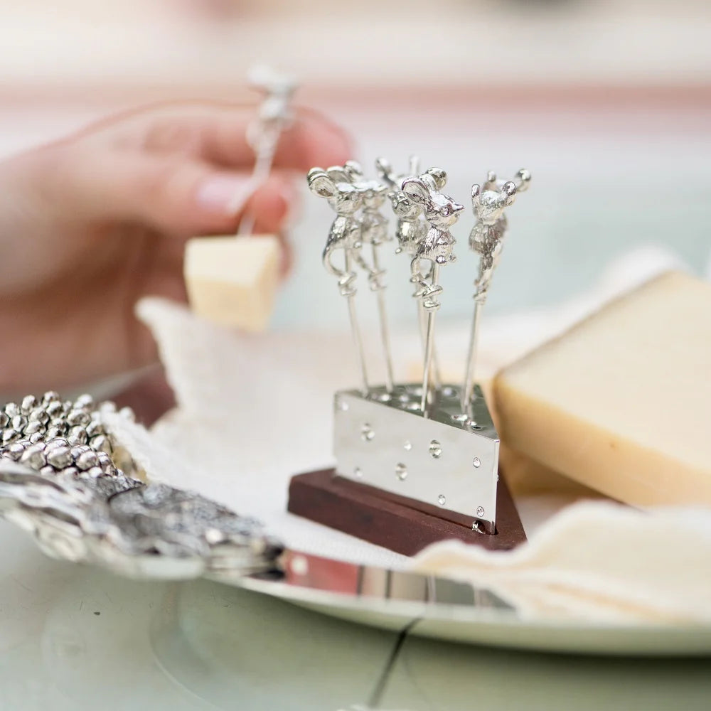 Newbridge Silverware Mice Cheese Picks on Stand-Goviers