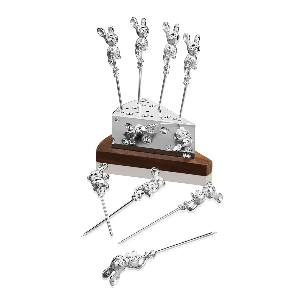 Newbridge Silverware Mice Cheese Picks on Stand-Goviers