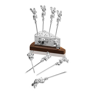 Newbridge Silverware Mice Cheese Picks on Stand-Goviers