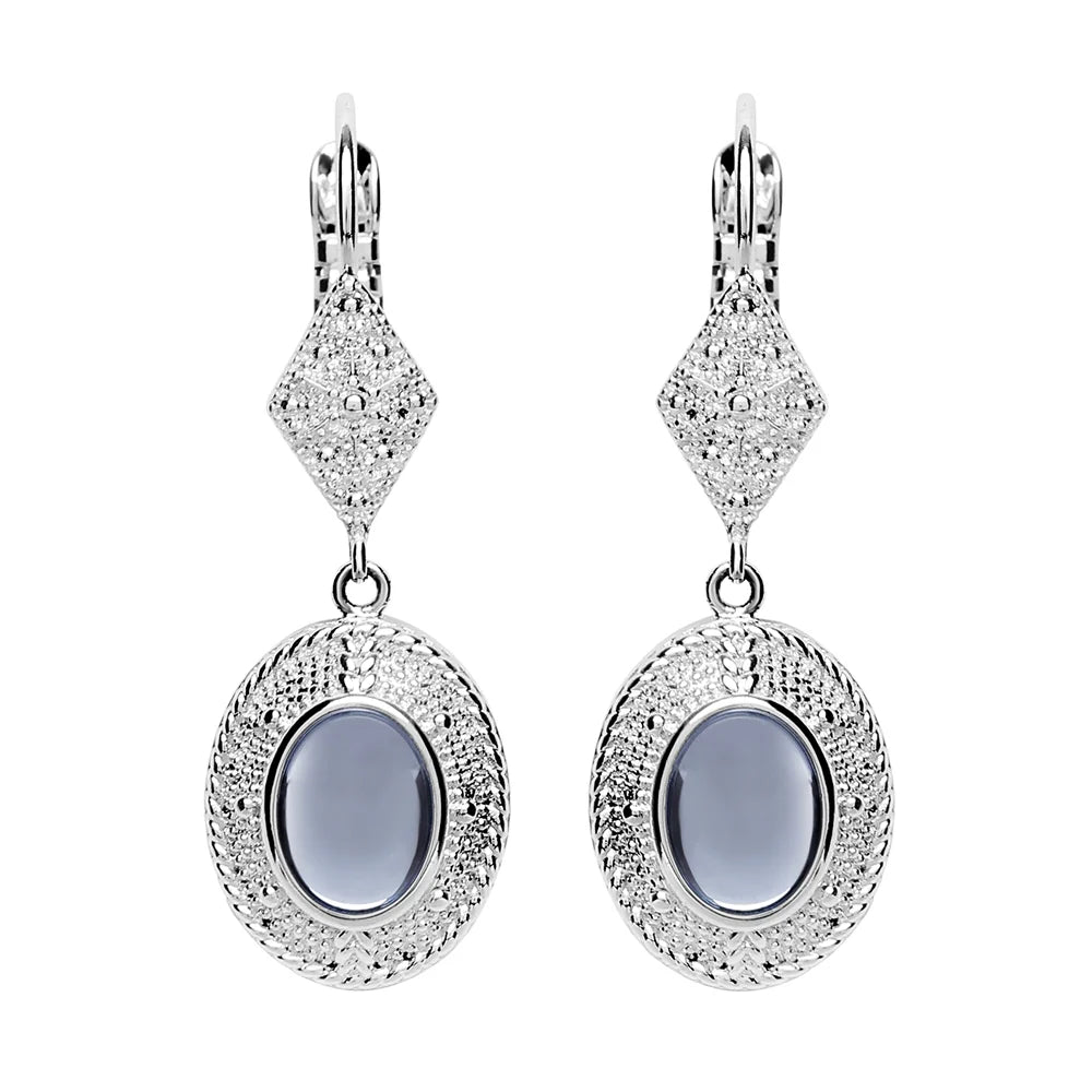 Newbridge Silverware Ornate Drop Earrings with Light Blue Stones-Goviers