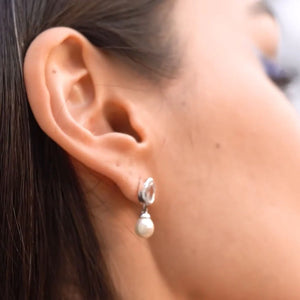 Newbridge Silverware Pearl Drop Earrings with Clear Stones-Goviers