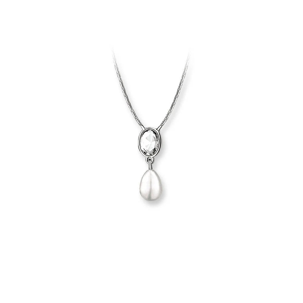 Newbridge Silverware Pearl Drop Pendant with Clear Stone-Goviers