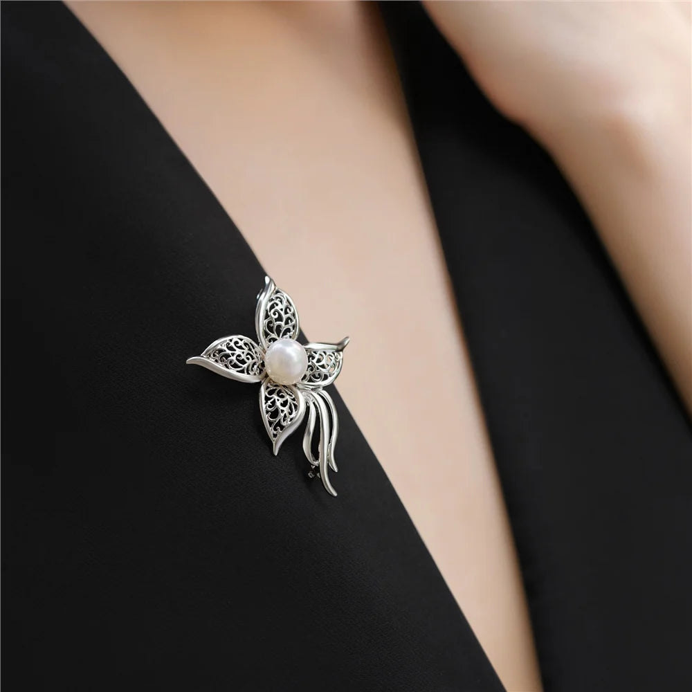 Newbridge Silverware Pearl Floral Brooch-Goviers