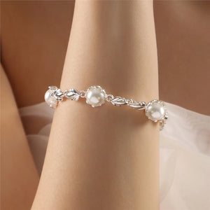 Newbridge Silverware Pearl Leaf Link Bracelet-Goviers