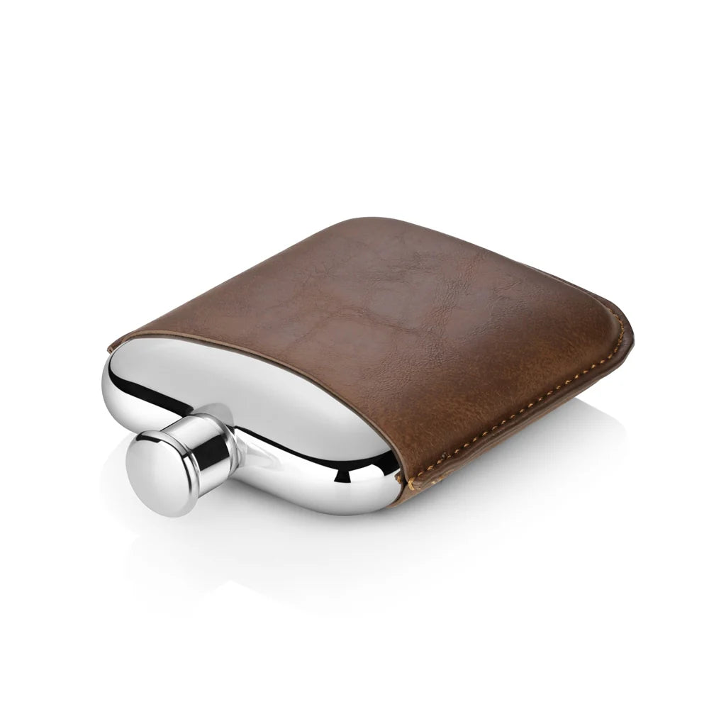 Newbridge Silverware Stainless Steel Hip Flask with Leather Sleeve-Goviers