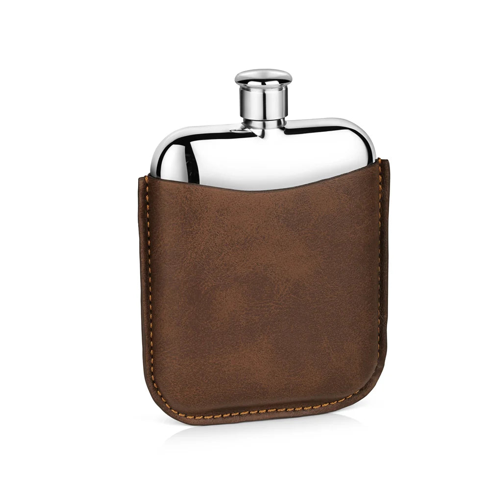 Newbridge Silverware Stainless Steel Hip Flask with Leather Sleeve-Goviers