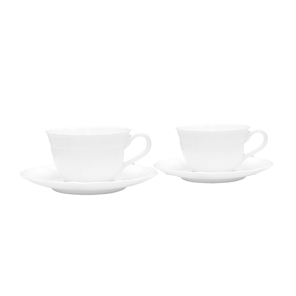 Noritake Cher Blanc Teacup & Saucer x4-homeware-Goviers