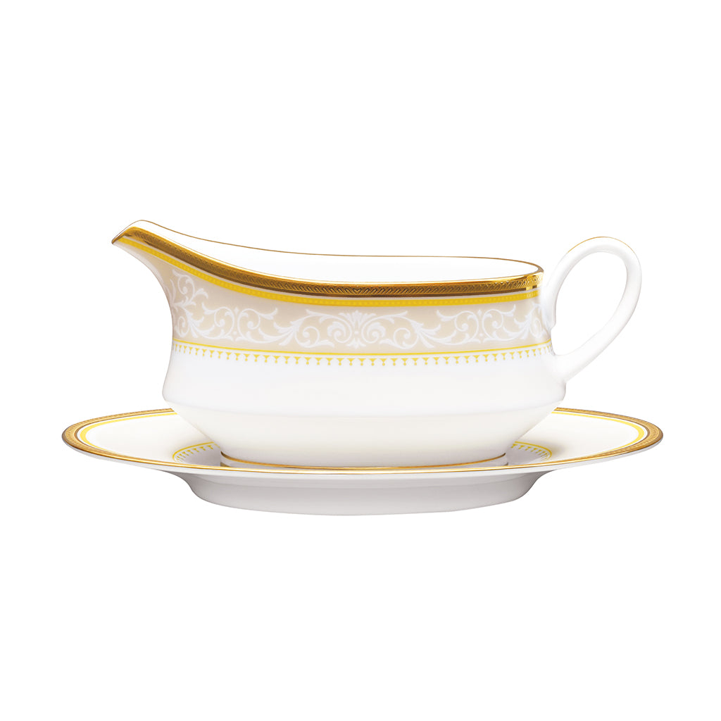 Noritake Glendonald Gold Gravy Boat with Stand-homeware-Goviers