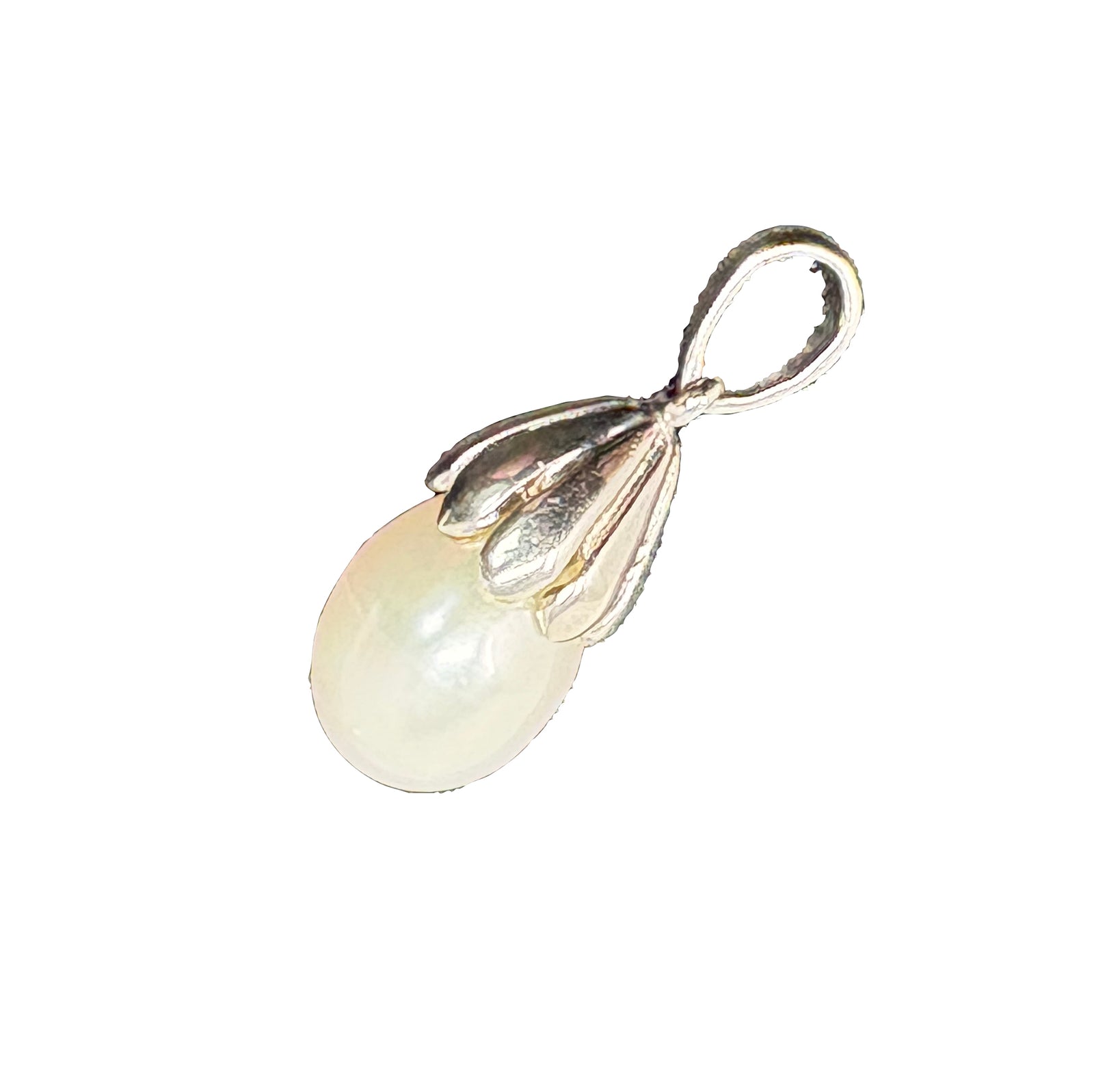 Pearl and Silver Pendant - Petal Teardrop-Goviers