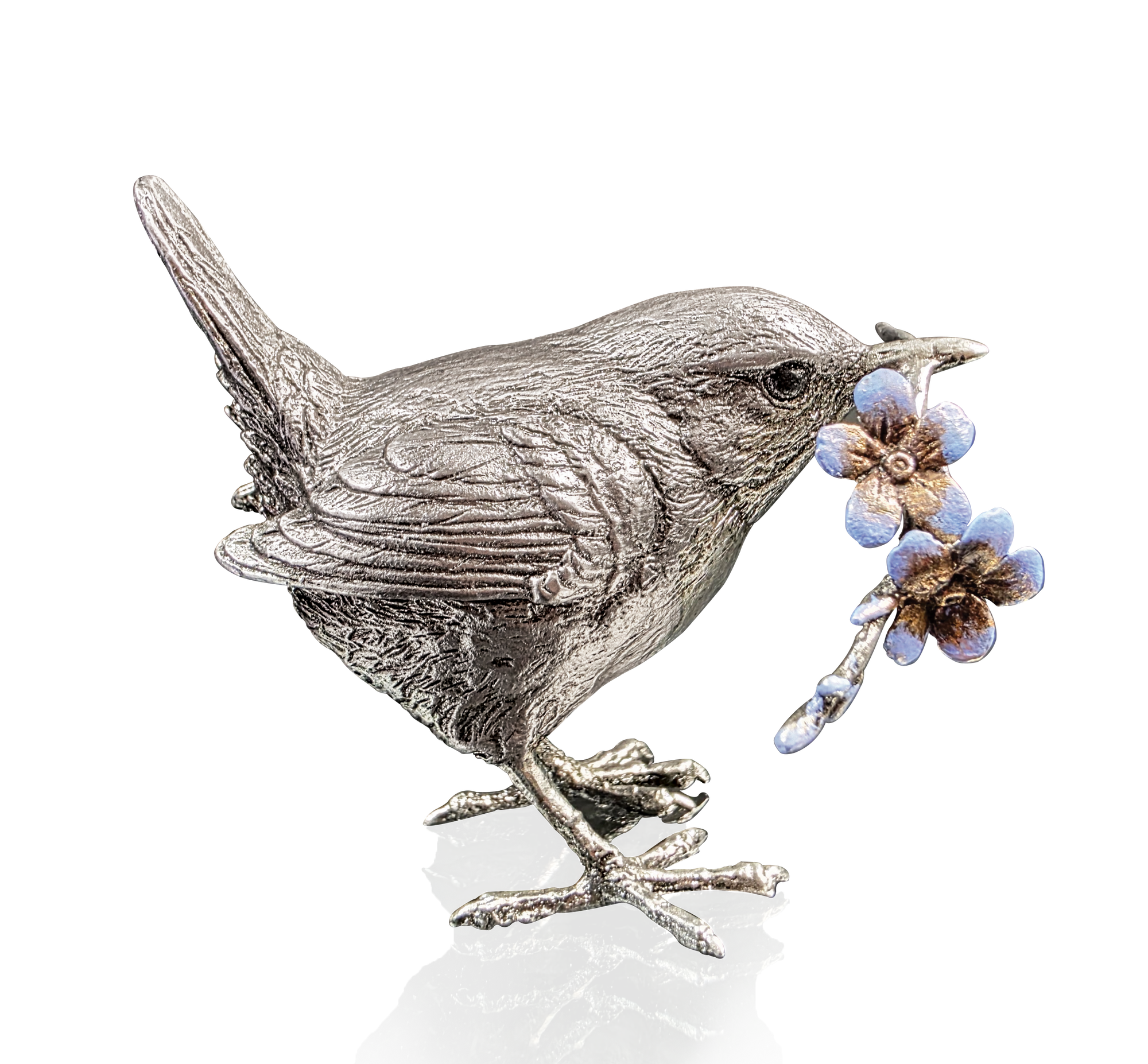 Richard Cooper Wren With Forget-Me-Nots, Stainless Steel-Goviers