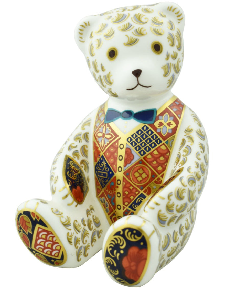 Royal Crown Derby Blue Bow Tie Teddy-Paperweights-Goviers