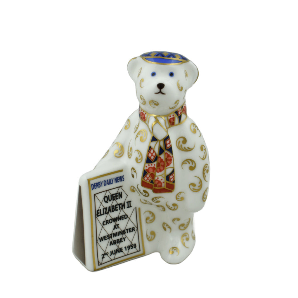 Royal Crown Derby Mini Coronation Newspaper Seller Bear-Paperweights-Goviers