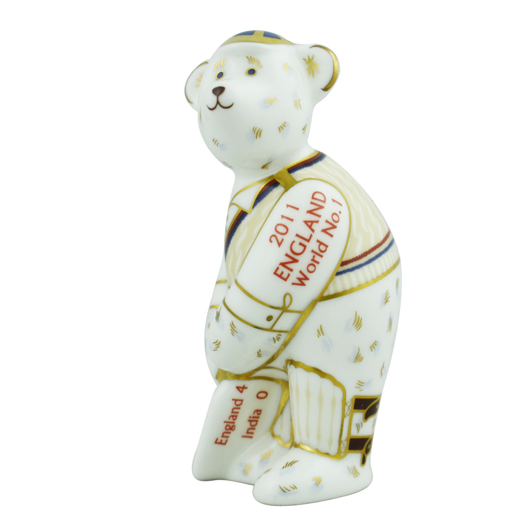 Royal Crown Derby Mini Cricketer Bear 2011 World No 1-Paperweights-Goviers