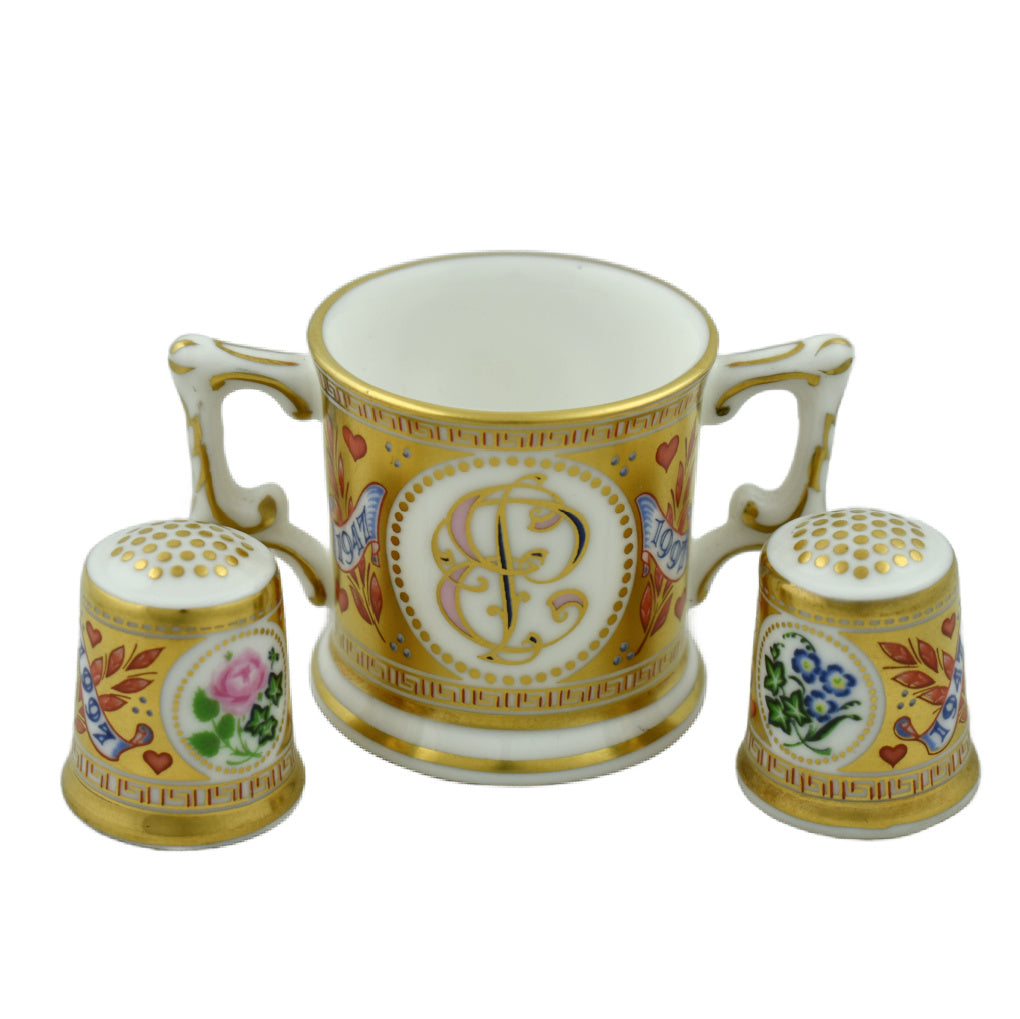 Royal Crown Derby Mini Loving Cup & Thimbles Royal Wedding Anniversary-Commemoratives-Goviers