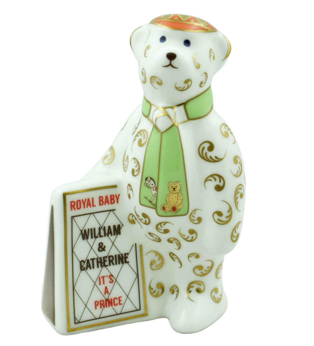 Royal Crown Derby Mini Royal Birth Newspaper Seller Bear-Paperweights-Goviers