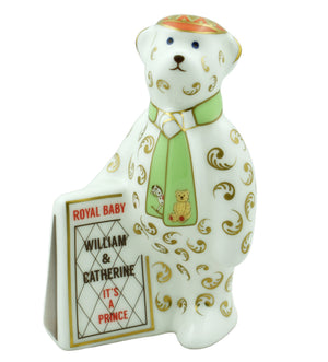 Royal Crown Derby Mini Royal Birth Newspaper Seller Bear-Paperweights-Goviers