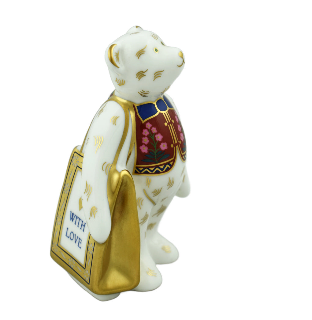 Royal Crown Derby Mini Shopper Bear With Love-Paperweights-Goviers