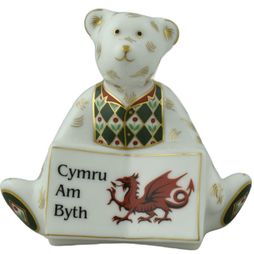 Royal Crown Derby Mini Wales Forever Greetings Bear-Paperweights-Goviers