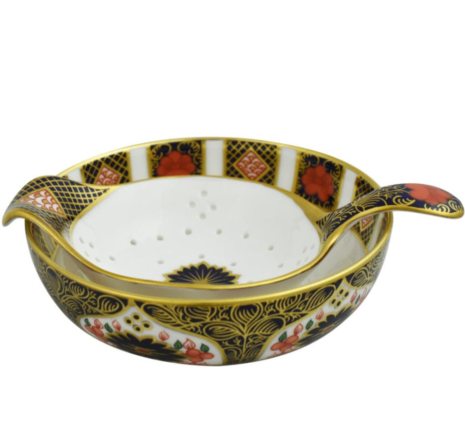 Royal Crown Derby Old Imari Tea Strainer & Drip Bowl-Home Accessories-Goviers