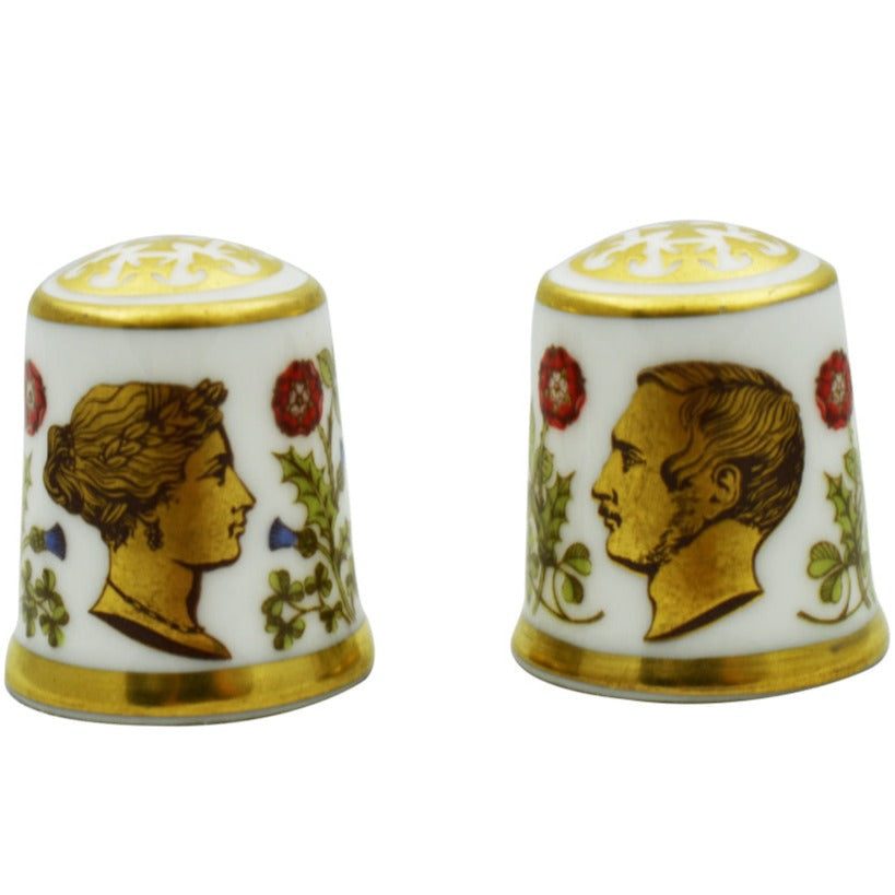 Royal Crown Derby Pair of Thimbles Queen Victoria & Prince Albert-Commemoratives-Goviers