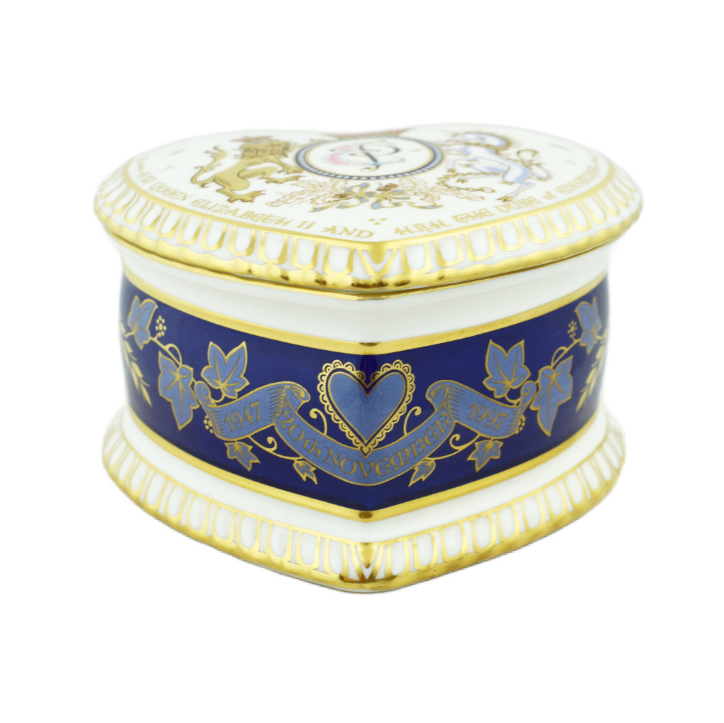 Royal Crown Derby Royal 50th Wedding Anniversary Heart Box-Paperweights-Goviers