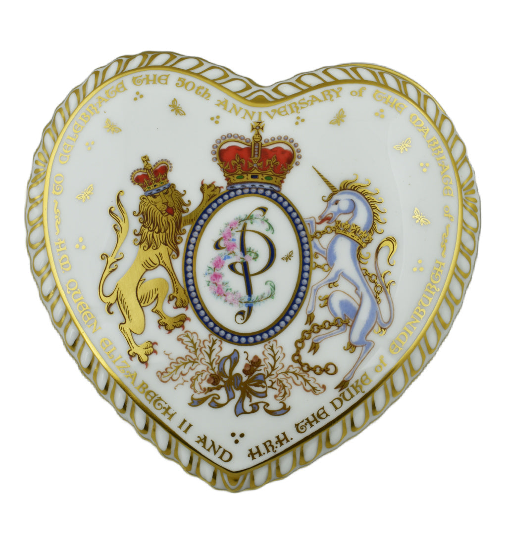 Royal Crown Derby Royal 50th Wedding Anniversary Heart Box-Paperweights-Goviers