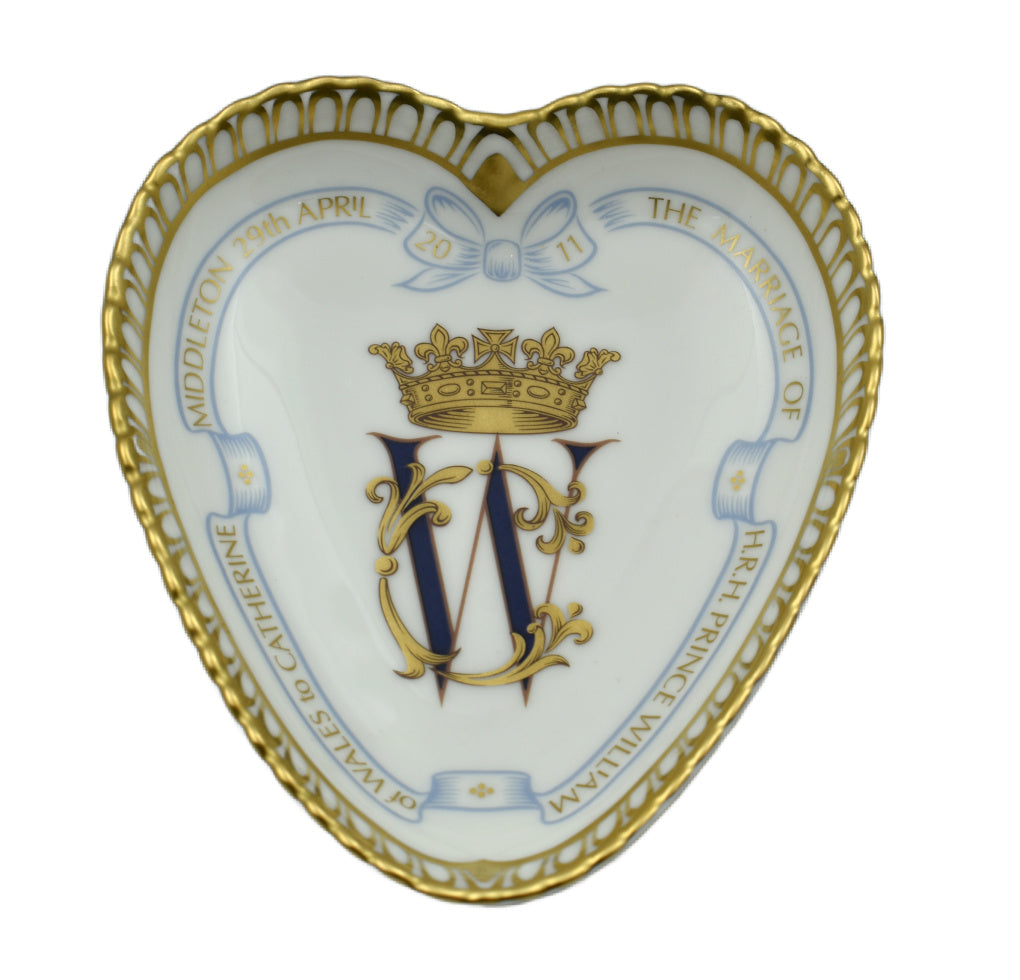 Royal Crown Derby Royal Wedding W & C Heart Tray-Paperweights-Goviers