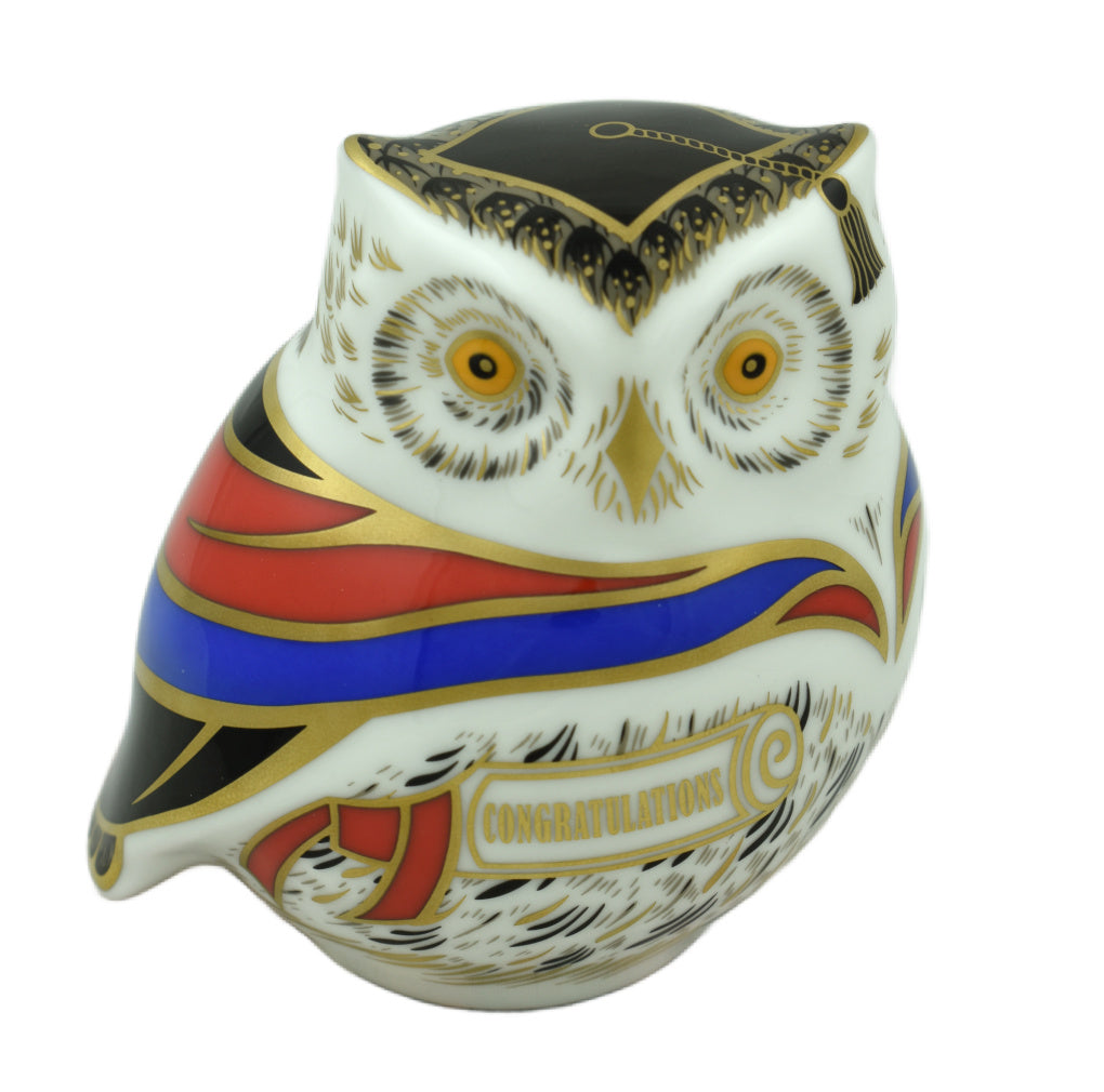 Royal Crown Derby Wise Owl Congratulations-Paperweights-Goviers