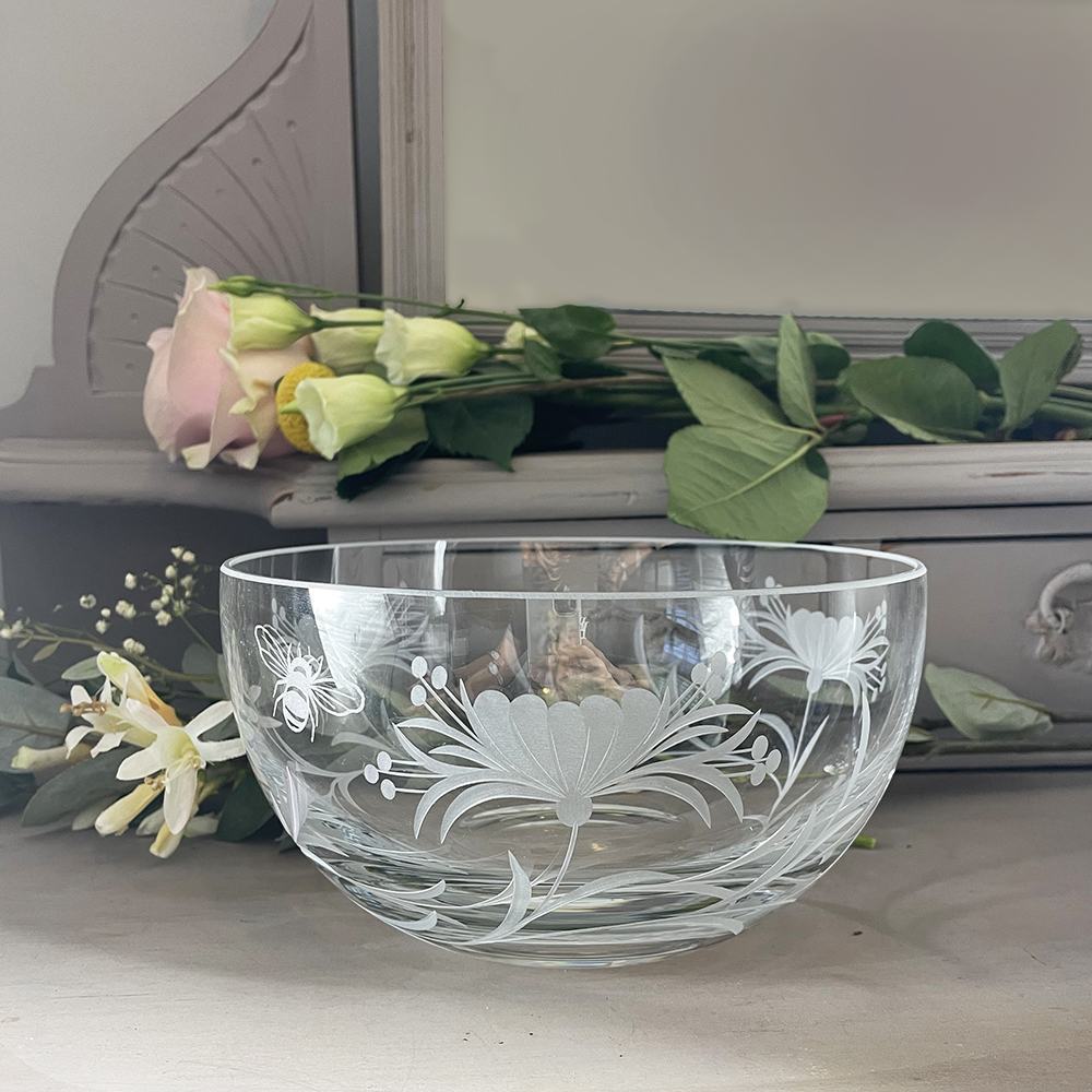 Royal Scot Crystal Bee & Honeysuckle Fruit Salad Bowl 7.5"-Home & Garden > Kitchen & Dining > Tableware > Drinkware-Goviers