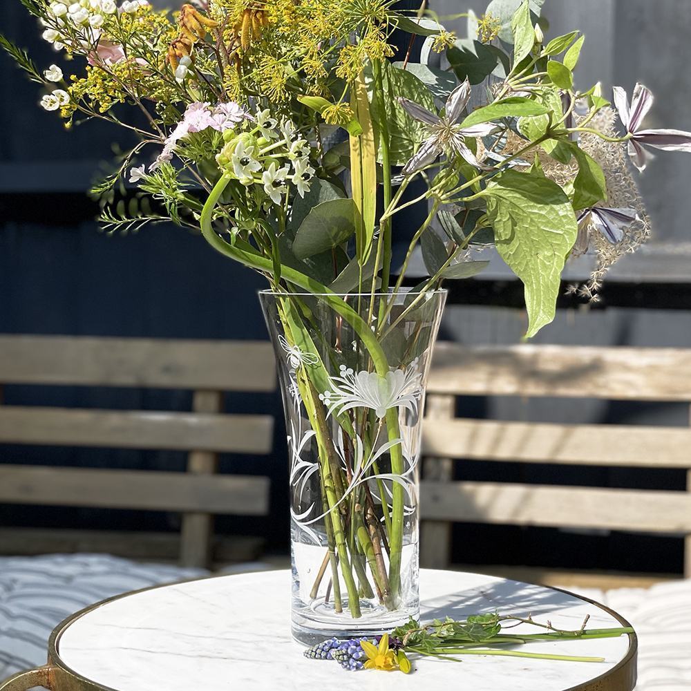 Royal Scot Crystal Bee & Honeysuckle Large Flared Vase 10.5"-Home & Garden > Kitchen & Dining > Tableware > Drinkware-Goviers