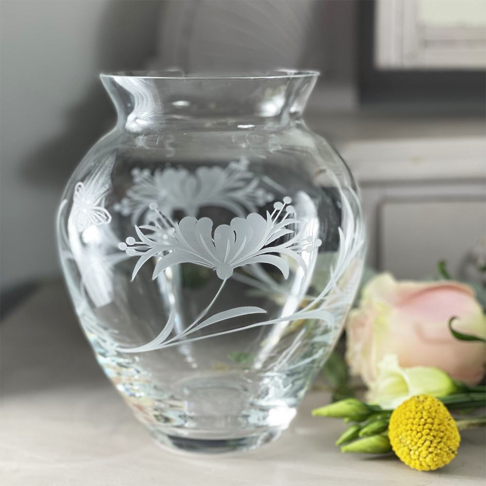 Royal Scot Crystal Bee & Honeysuckle Large Posy Vase 7"-Home & Garden > Kitchen & Dining > Tableware > Drinkware-Goviers