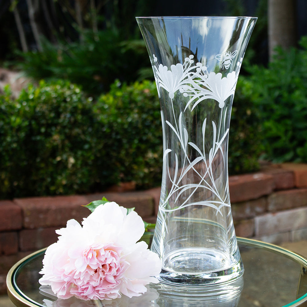 Royal Scot Crystal Bee & Honeysuckle Large Waisted Vase 30 cm-Goviers