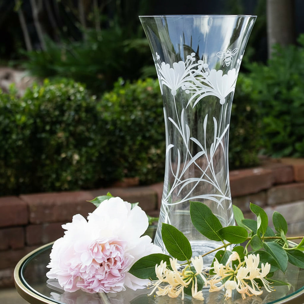 Royal Scot Crystal Bee & Honeysuckle Large Waisted Vase 30 cm-Goviers