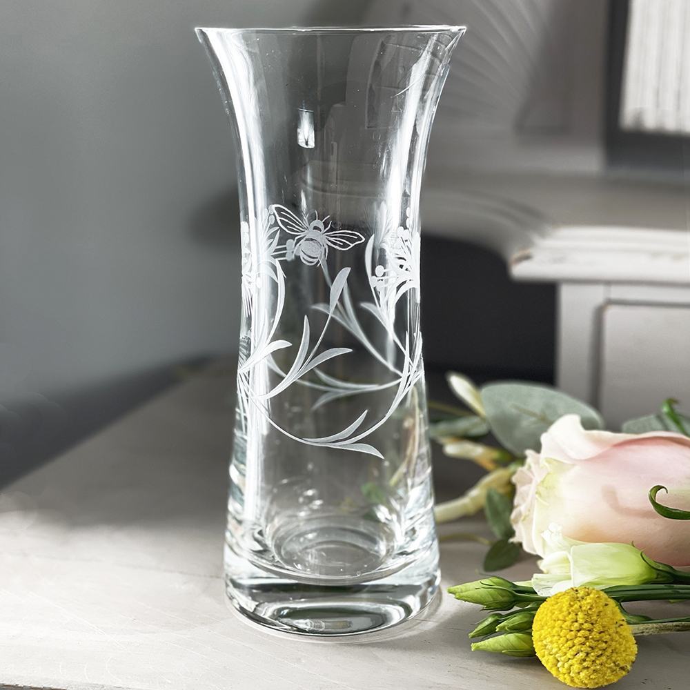 Royal Scot Crystal Bee & Honeysuckle Lily Vase 9"-Home & Garden > Kitchen & Dining > Tableware > Drinkware-Goviers